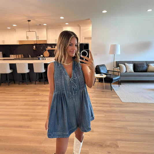 Combinaison short femme – Sans manches – Encolure lacée – Coupe ample décontractée
