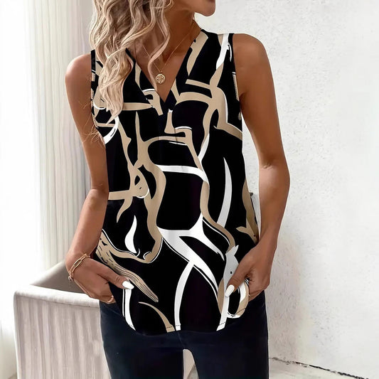 Top sans manches femme – Coupe ample – Col V – Imprimé abstrait