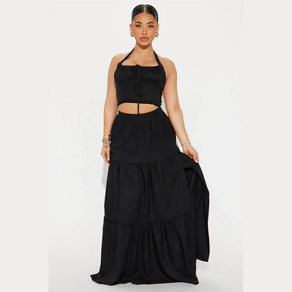 Jupe longue femme – Taille haute – Coupe fluide – Tissu léger – Volants superposés