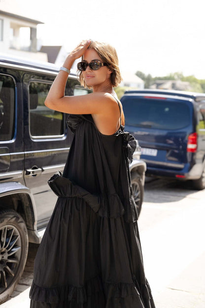 Robe longue femme – Coupe fluide – Bretelles fines – Volants
