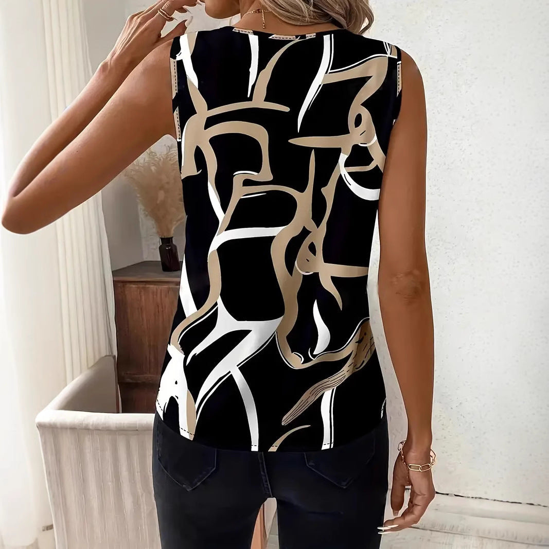 Top sans manches femme – Coupe ample – Col V – Imprimé abstrait