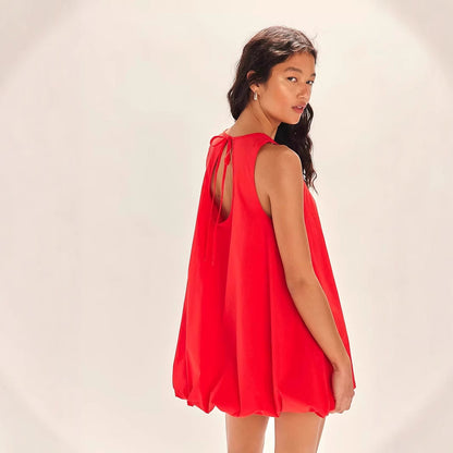 Robe courte femme – Coupe ample – Sans manches – Dos nu – Ourlet ballon fluide