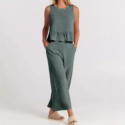 Ensemble 2 pièces pour femmes - Top sans manches - Pantalon large - Coupe décontractée