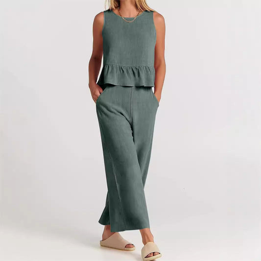 Ensemble 2 pièces pour femmes - Top sans manches - Pantalon large - Coupe décontractée