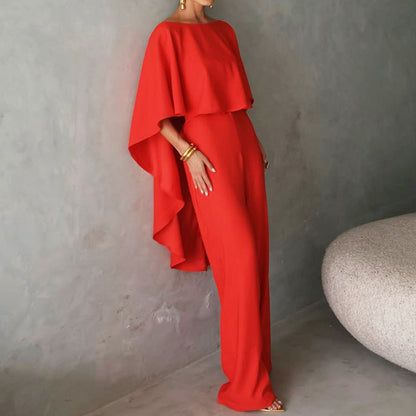 Ensemble Femme Deux Pièces – Haut Asymétrique Fluide – Pantalon Large Élégant