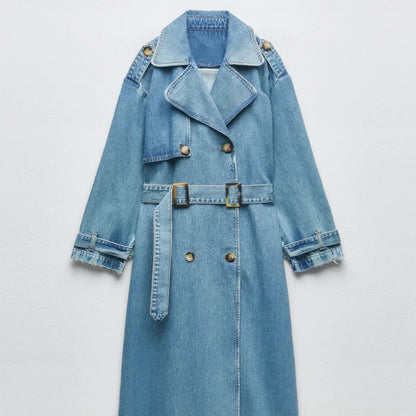 Manteau Trench Femme – Coupe Cintrée – Longueur Genou – Col Large – Boutonnage Croisé
