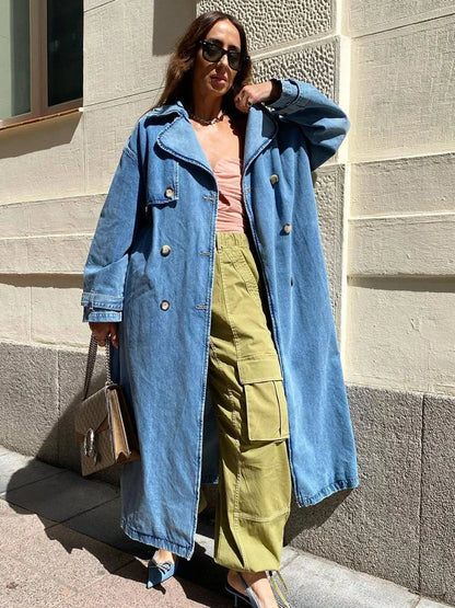 Manteau Trench Femme – Coupe Cintrée – Longueur Genou – Col Large – Boutonnage Croisé