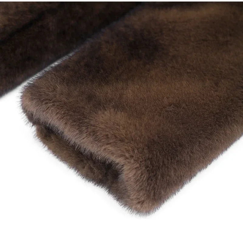 Manteau Long Femme - Coupe Droite Élégante - Col Cranté - Fausse Fourrure Luxe