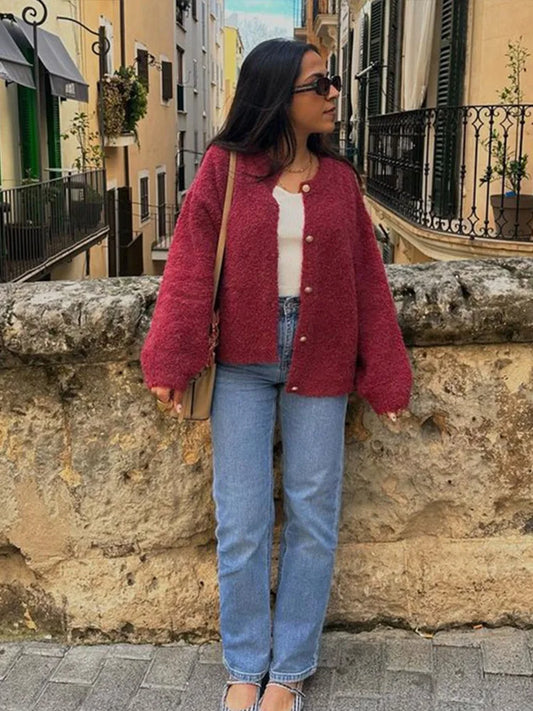 Cardigan Femme - Maille Texturée - Coupe Décontractée - Boutonnage Frontal Chic