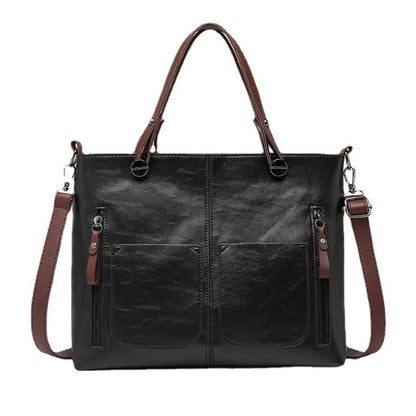 Sac Cabas Femme - Cuir Véritable - Multi-Poches - Bandoulière Ajustable Amovible