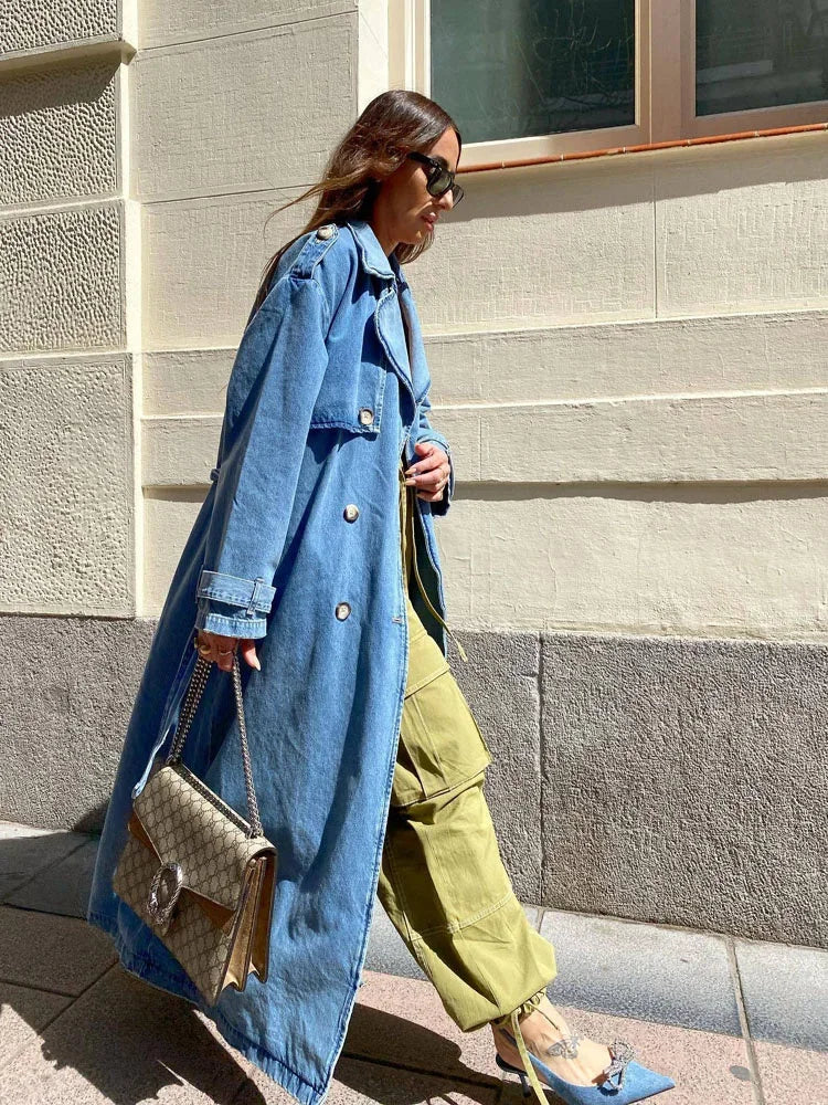 Manteau Trench Femme – Coupe Cintrée – Longueur Genou – Col Large – Boutonnage Croisé