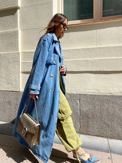 Manteau Trench Femme – Coupe Cintrée – Longueur Genou – Col Large – Boutonnage Croisé