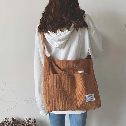 Sac bandoulière femme - Côtelé décontracté - Multi-poches - Bandoulière large confortable