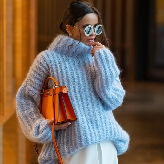 Femme Pull Col Roulé - Maille Épaisse - Coupe Oversize - Doux et Confortable