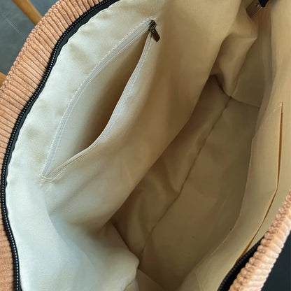 Sac bandoulière femme - Côtelé décontracté - Multi-poches - Bandoulière large confortable