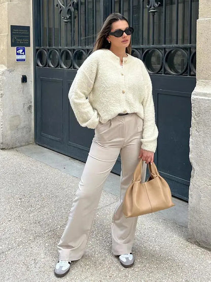 Cardigan Femme - Maille Texturée - Coupe Décontractée - Boutonnage Frontal Chic