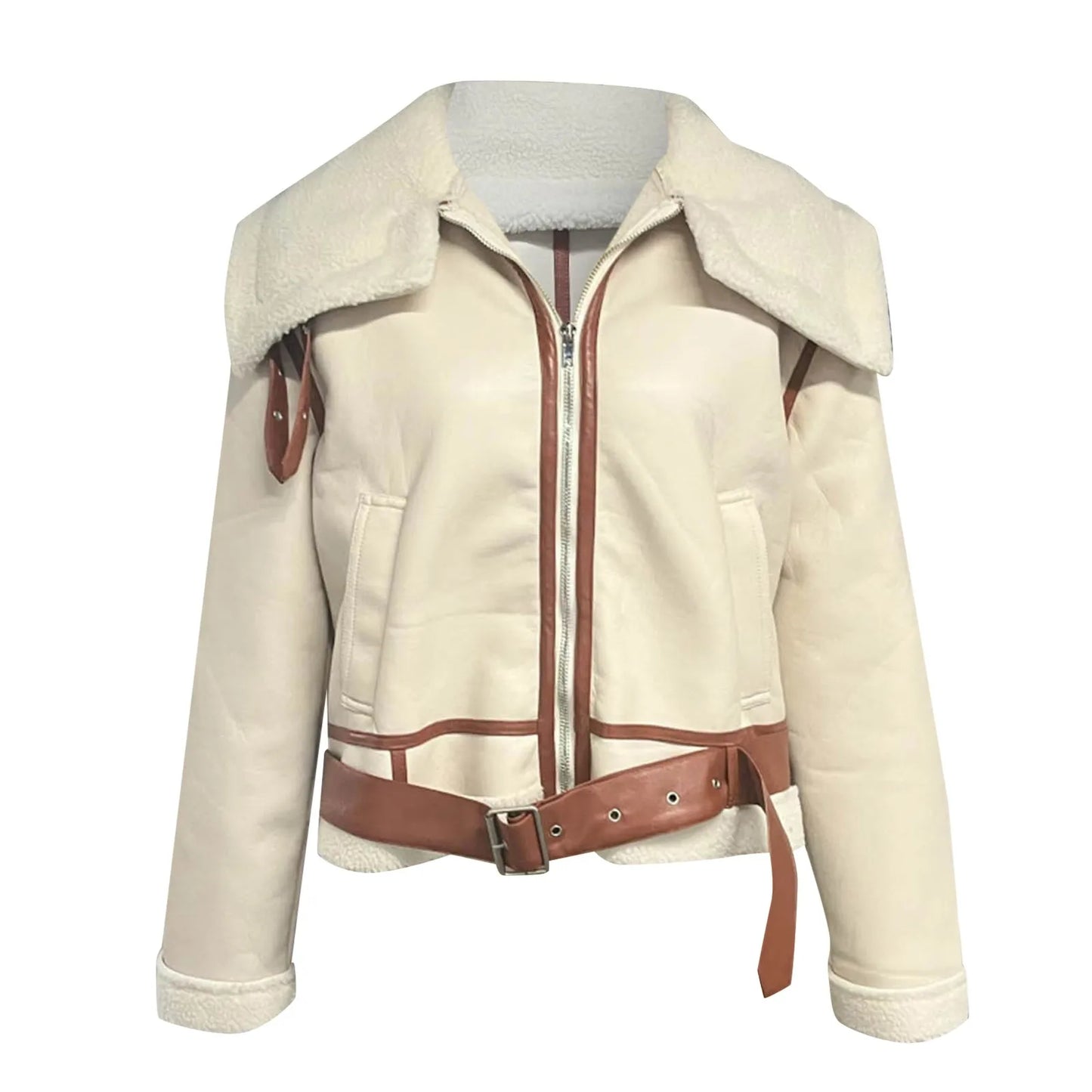 Blouson Femme Aviateur - Doublure Mouton - Col Large - Coupe Oversize - Look Vintage