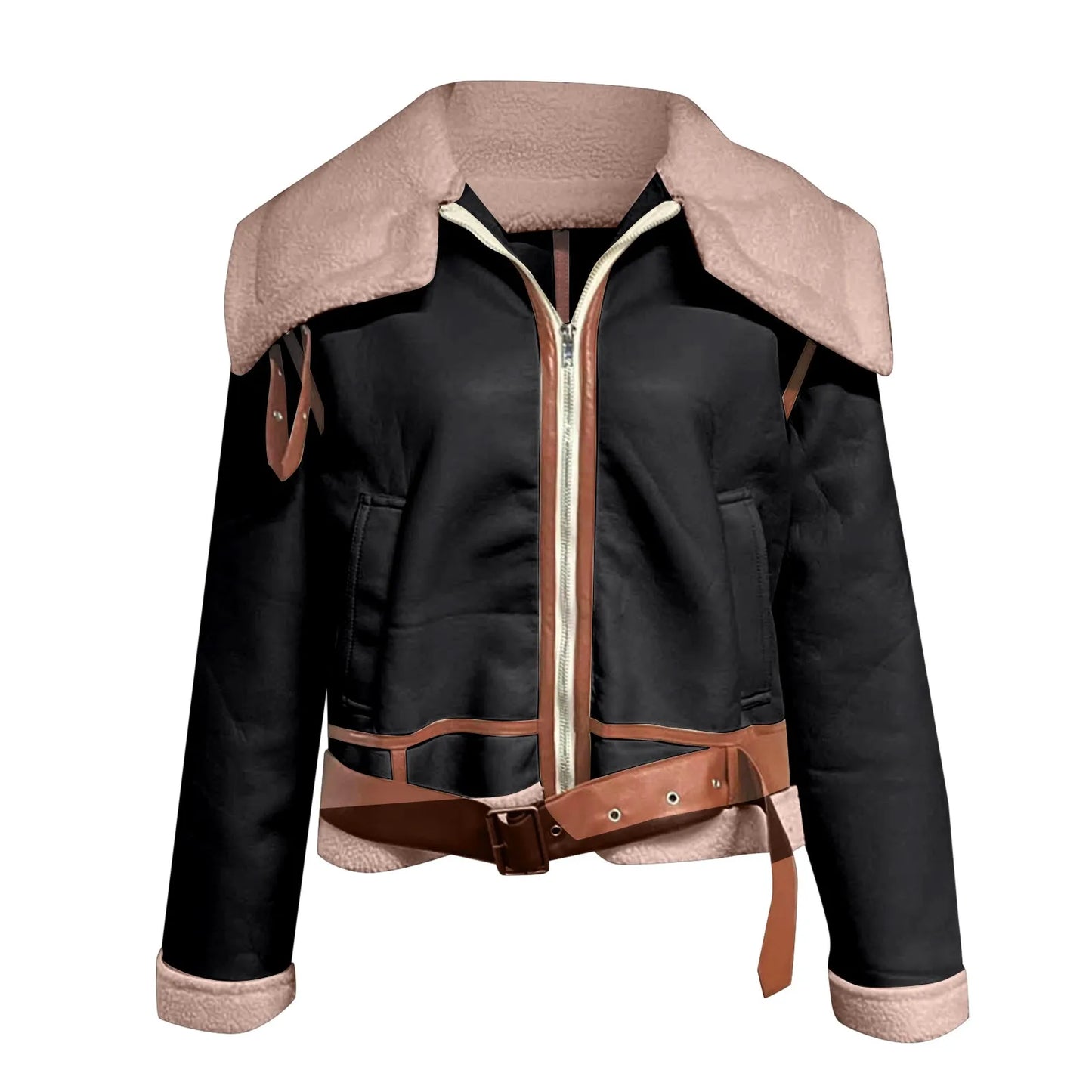 Blouson Femme Aviateur - Doublure Mouton - Col Large - Coupe Oversize - Look Vintage