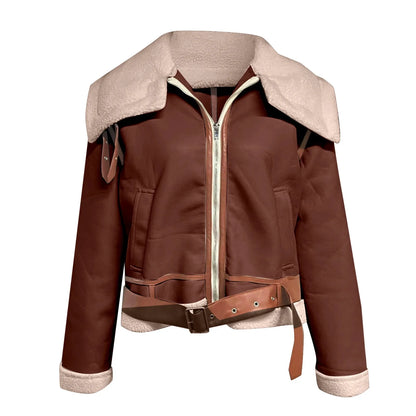 Blouson Femme Aviateur - Doublure Mouton - Col Large - Coupe Oversize - Look Vintage
