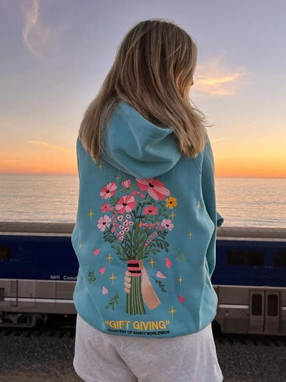 Hoodie Femme – Motif Graphique Surf – Coupe Décontractée – Capuche Confortable