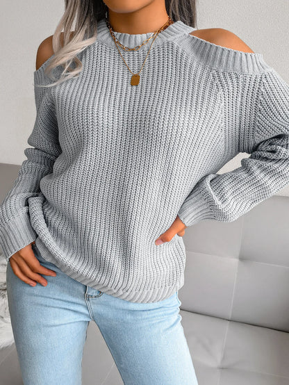 Pull Femme – Maille Fine – Épaules Dénudées – Coupe Ample – Détails Côtelés