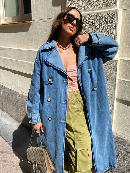 Manteau Trench Femme – Coupe Cintrée – Longueur Genou – Col Large – Boutonnage Croisé