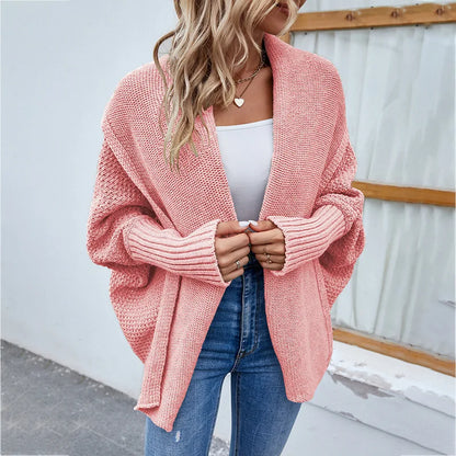 Femme Gilet Ouvert – Maille Épaisse – Coupe Ample – Manches Longues – Style Décontracté