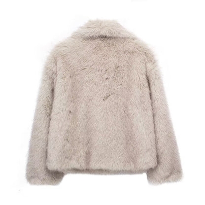 Manteau Femme en Fausse Fourrure - Coupe Longue - Col Large - Doublure Chaude