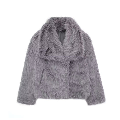 Manteau Femme en Fausse Fourrure - Coupe Longue - Col Large - Doublure Chaude