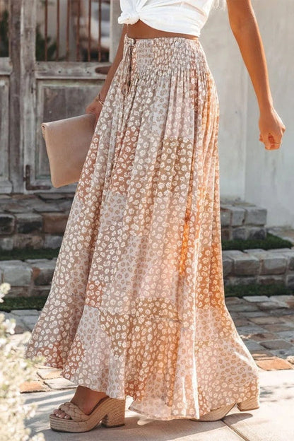 Jupe Longue Femme – Taille Élastique – Tissu Fluide – Imprimé Fleuri – Boutonnée