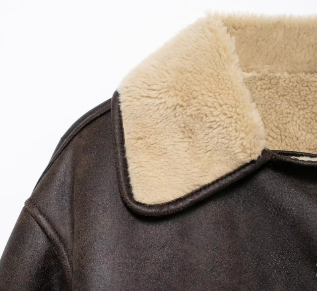 Veste Femme en Cuir Véritable - Doublure Mouton - Coupe Oversize - Col Revers Chic
