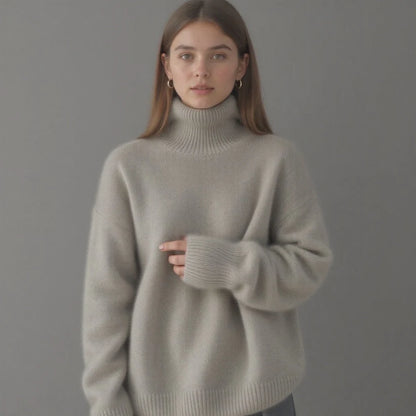 Pull Femme Col Roulé – Coupe Ample – Manches Longues – Maille Douce Confortable