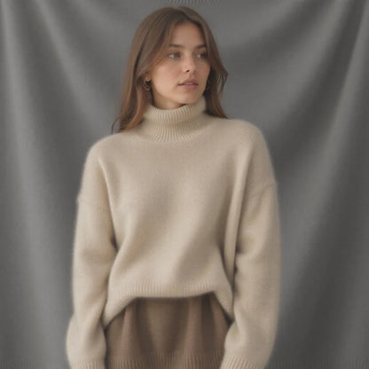 Pull Femme Col Roulé – Coupe Ample – Manches Longues – Maille Douce Confortable