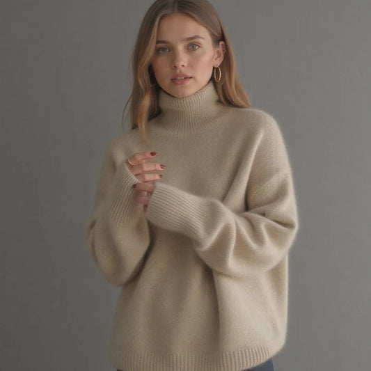 Pull Femme Col Roulé – Coupe Ample – Manches Longues – Maille Douce Confortable