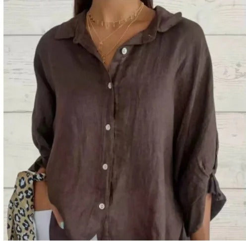 Chemise femme – 100% lin – Coupe décontractée – Manches longues – Poignets réglables